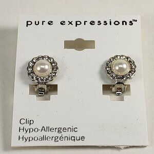 Silver-tone Faux Pearl Clip on Dazzling Earrings  - Women's Fashion Jewelry